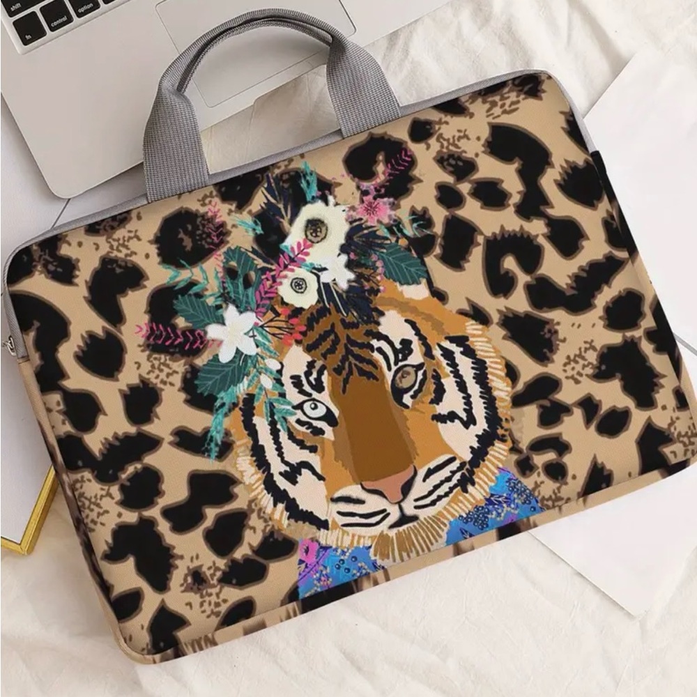 Flower Tiger Animal Print Soft Laptop Bag